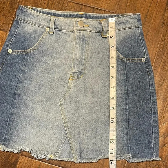 Altar’d State Denim Mini Skirt Frayed Hem - Picture 7 of 9